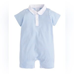 Peter Pan Polo Romper Light Blue Stripe Little English